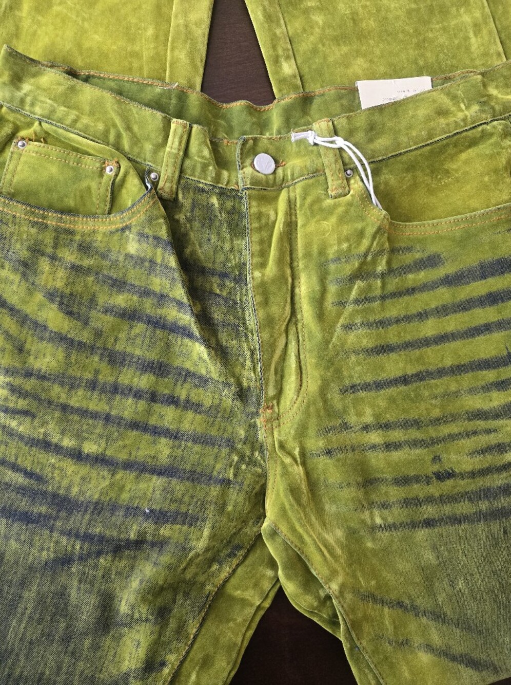 MNML Men’s Bootcut Jeans in Lime Green Velvet - Picture 4 of 5